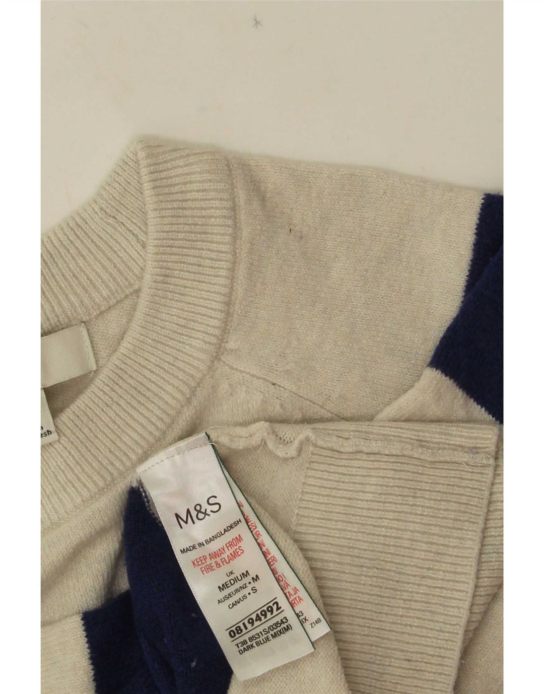 Marks & Spencer Damen Pullover mit Rundhalsausschnitt, UK 14, Mittelblau gestreift