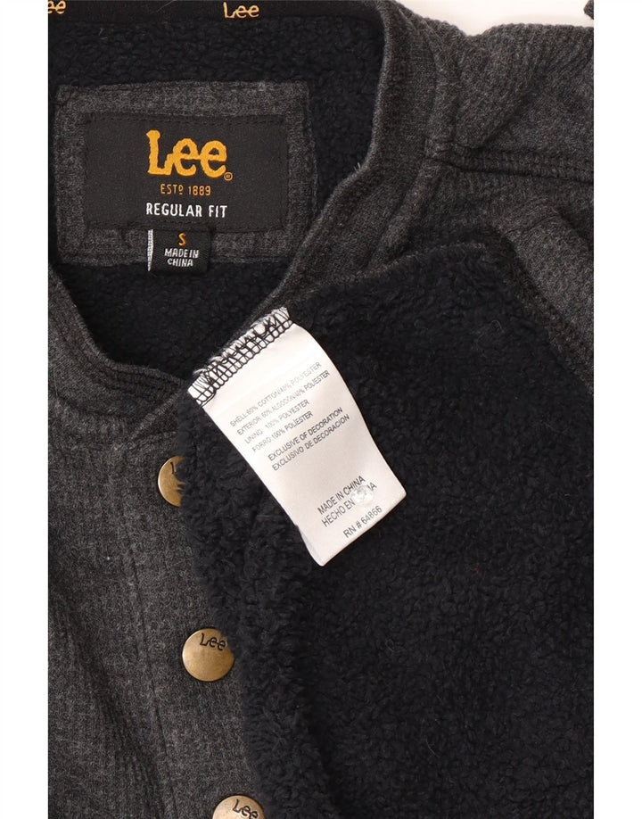 Lee Herren-Sweatshirt mit normaler Passform, Knopfkragen, Größe S, graue Baumwolle