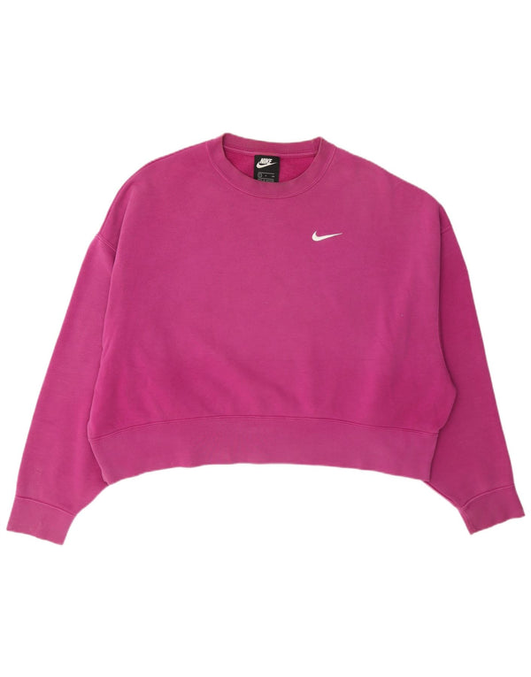 Nike Womens Crop Oversized Sweatshirt Pullover UK 10 Small Rosa Baumwolle