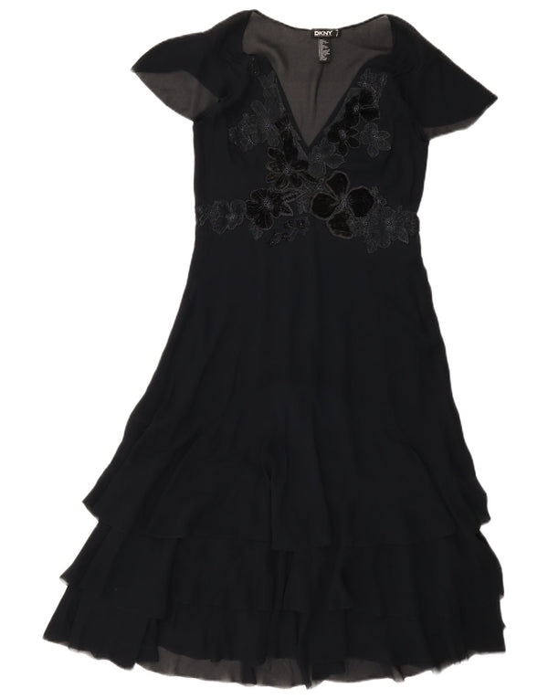 Dkny Damen-Stufenkleid US 4 Small Marineblaue Blumenseide