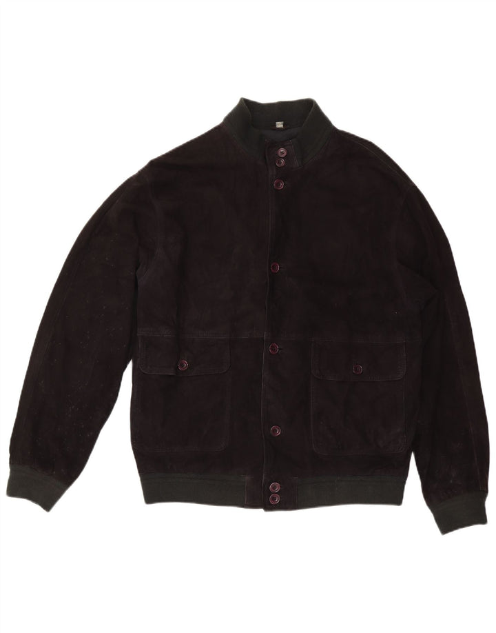 Vintage Herren Wildleder Bomberjacke IT 50 Großes schwarzes Leder