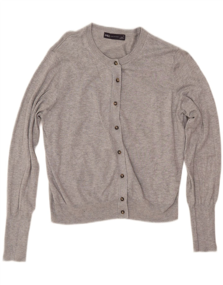 MARKS & SPENCER Damen Crop Cardigan Pullover UK 14 Mittelgraue Viskose