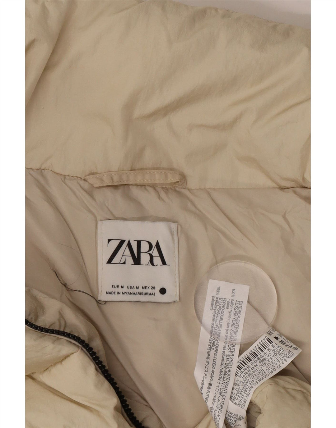 Zara Damen Crop Übergroße wattierte Jacke UK 14 Medium Beige Nylon