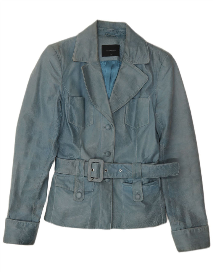 VINTAGE Damen Lederjacke UK 12 Mittelblau