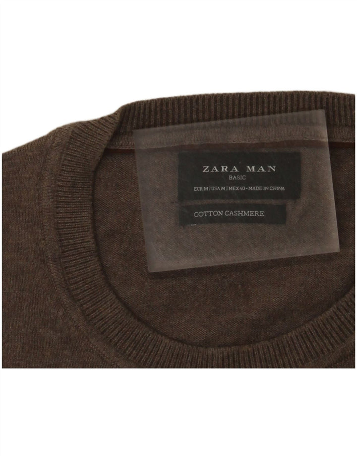 Zara Herren-Pullover mit Rundhalsausschnitt, mittelbraune Baumwolle