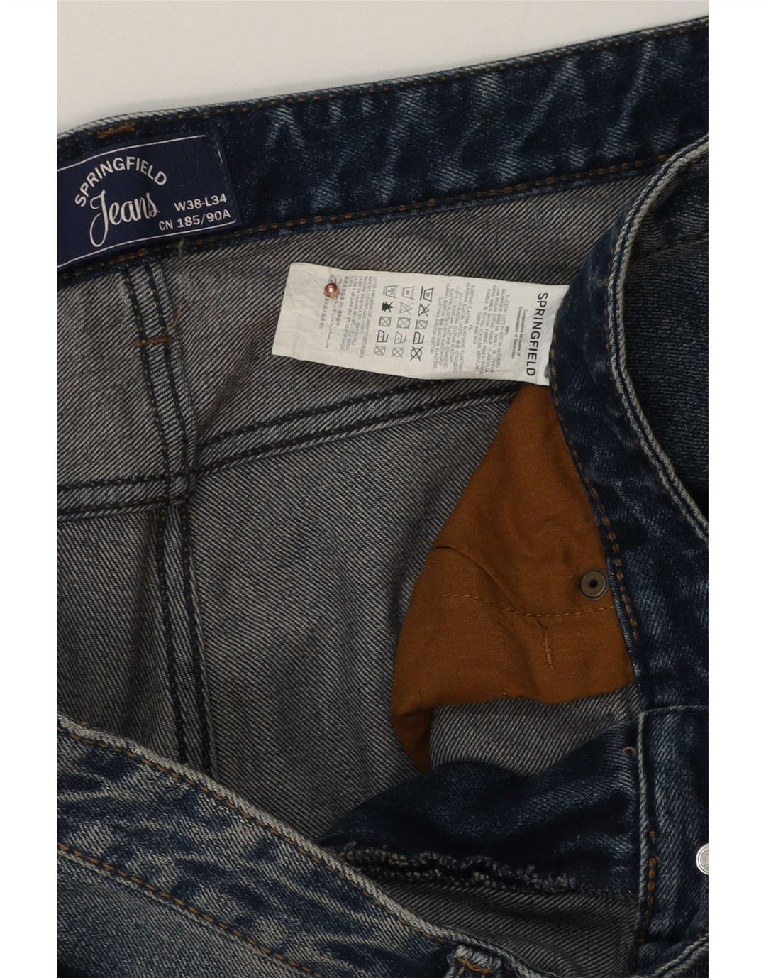 Springfield Herren Slim Jeans W38 L34 Blaue Baumwolle