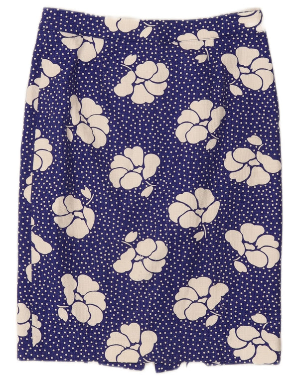 Boden Gerader Damenrock UK 10 Small W30 Blau geblümte Baumwolle