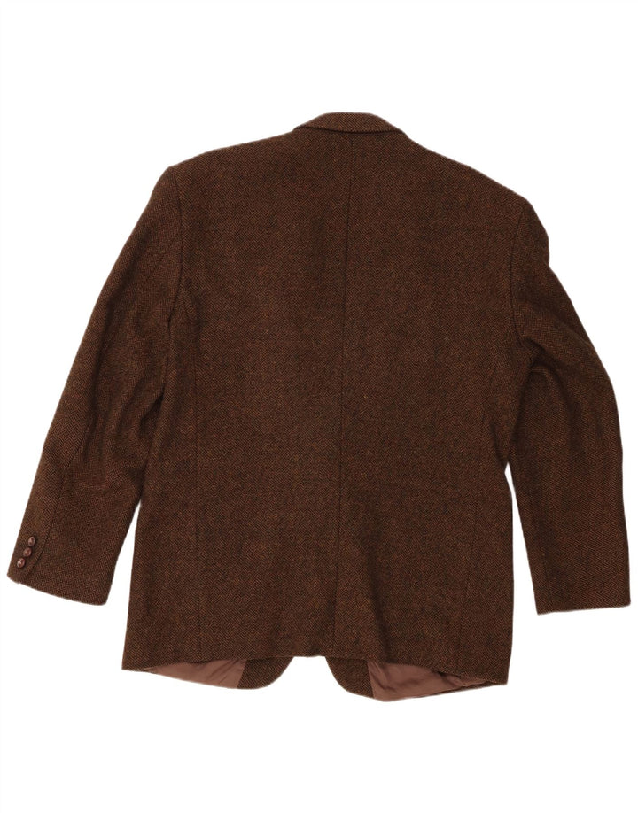 Yves Gerard Herren 2-Knopf-Blazerjacke IT 52 XL Braune Fischgräten-Schurwolle