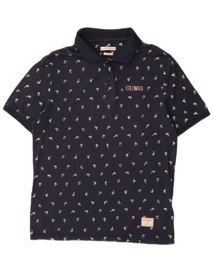 Guess Herren-Poloshirt mit normaler Passform, klein, marineblau gefleckte Baumwolle