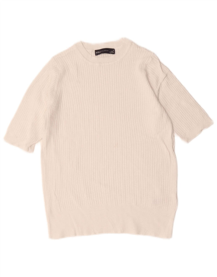 Marks & Spencer Damen Crop Crew Neck Pullover Pullover UK 10 Small Weiß
