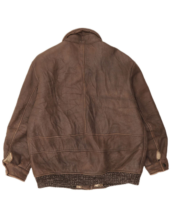 Vintage Herren Shearling Jacke IT 52 XL Braun gefleckt