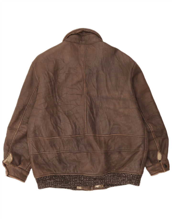 Vintage Herren Shearling Jacke IT 52 XL Braun gefleckt