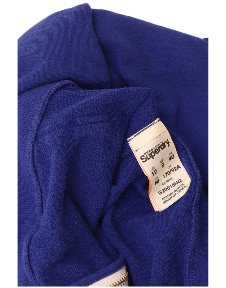 Superdry Damen Zip Hoodie Pullover UK 12 Mittelblaue Baumwolle