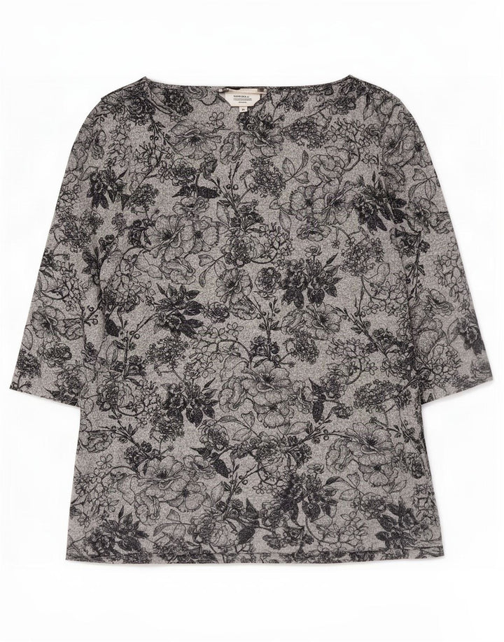 Marks & Spencer Damen-Top, 3/4-Ärmel, UK-Größe 44, Größe L, grau, geblümt, Polyester