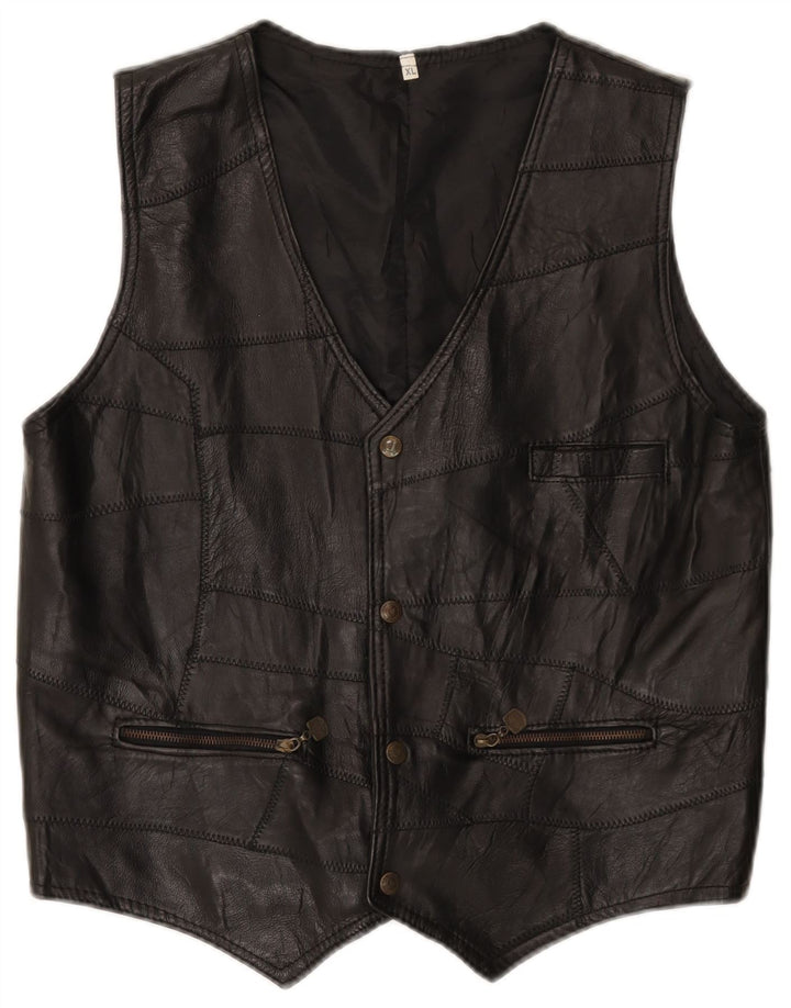 Vintage Herren Lederweste XL Schwarz Patchwork