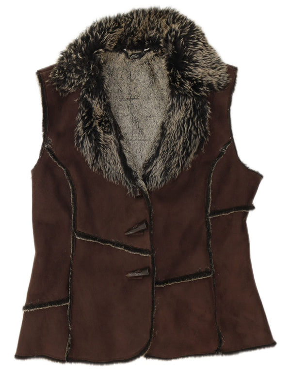 Debenhams Womens Sherpa Gilet UK 12 Mittelbraunes Polyester