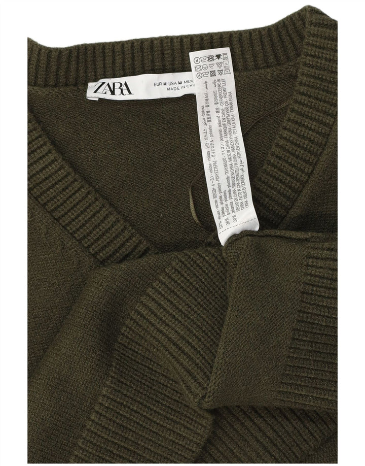 Zara Damen Crop Jumper Pullover UK 12 Mittelgrüne Viskose