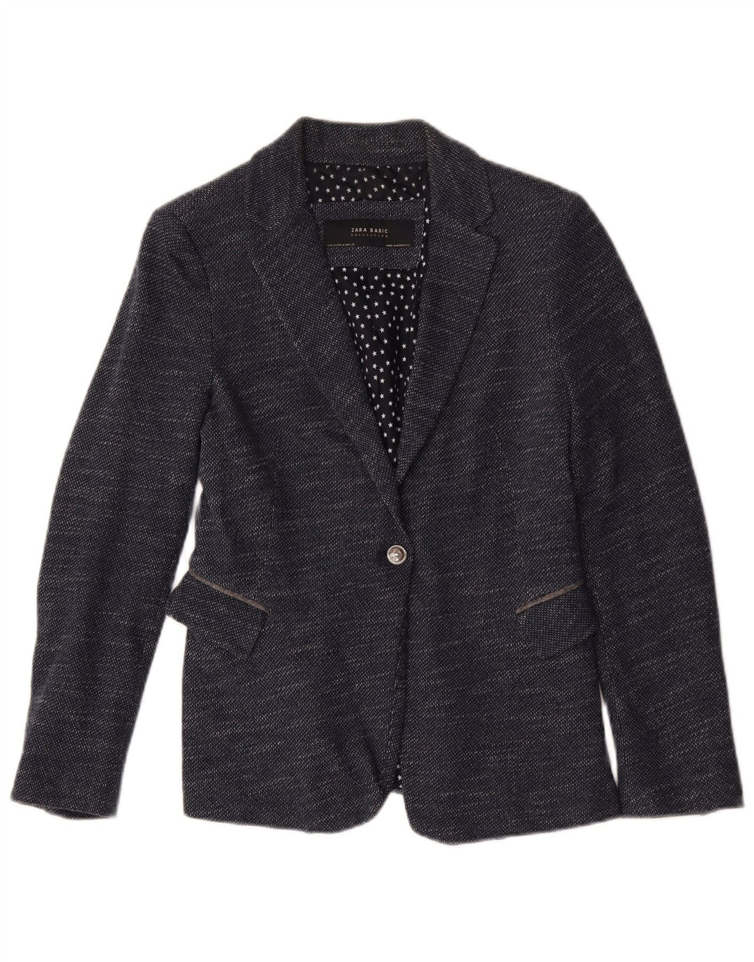 Zara Damen 1-Knopf-Blazerjacke UK 12 Mittelmarineblau meliert