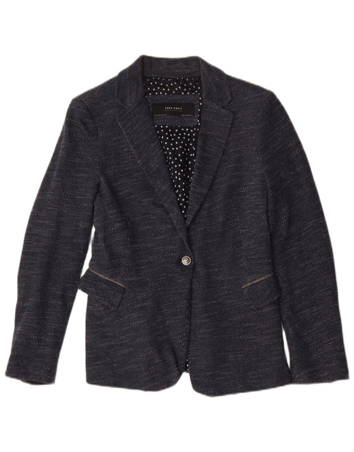 Zara Damen 1-Knopf-Blazerjacke UK 12 Mittelmarineblau meliert