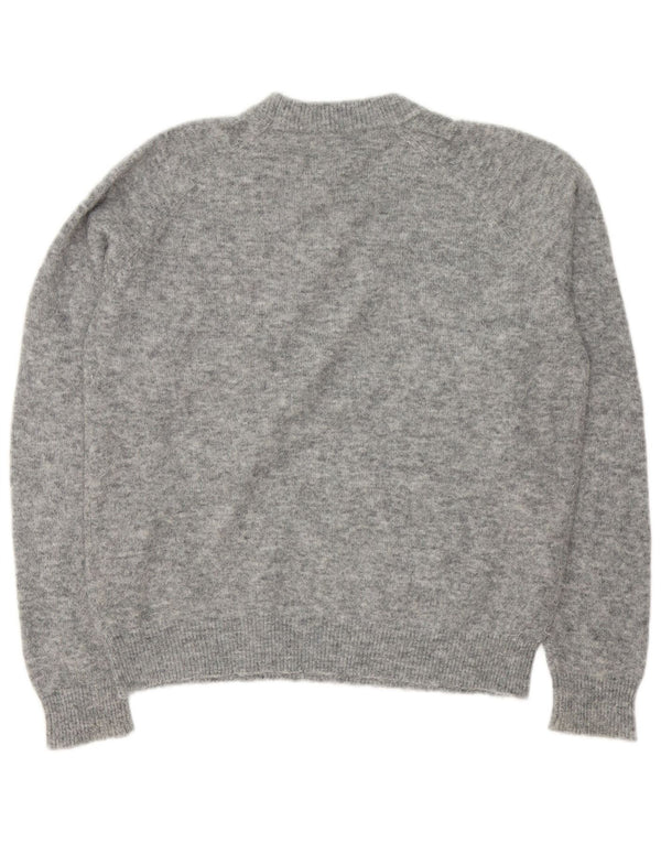 Zara Damen-Pullover mit Rundhalsausschnitt, Gr. 16, großes grau geflecktes Nylon