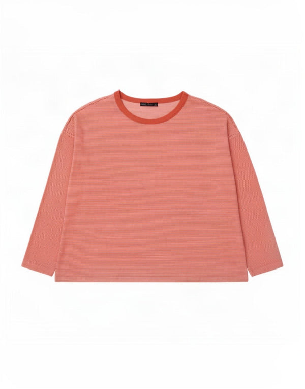 Marks & Spencer Damen Top Langarm UK 20 2XL Rot Nadelstreifen Polyester