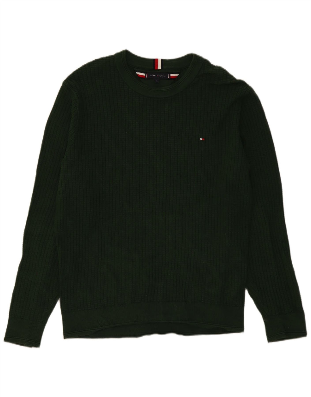 TOMMY HILFIGER Herren-Pullover mit Rundhalsausschnitt, groß, grüne Baumwolle