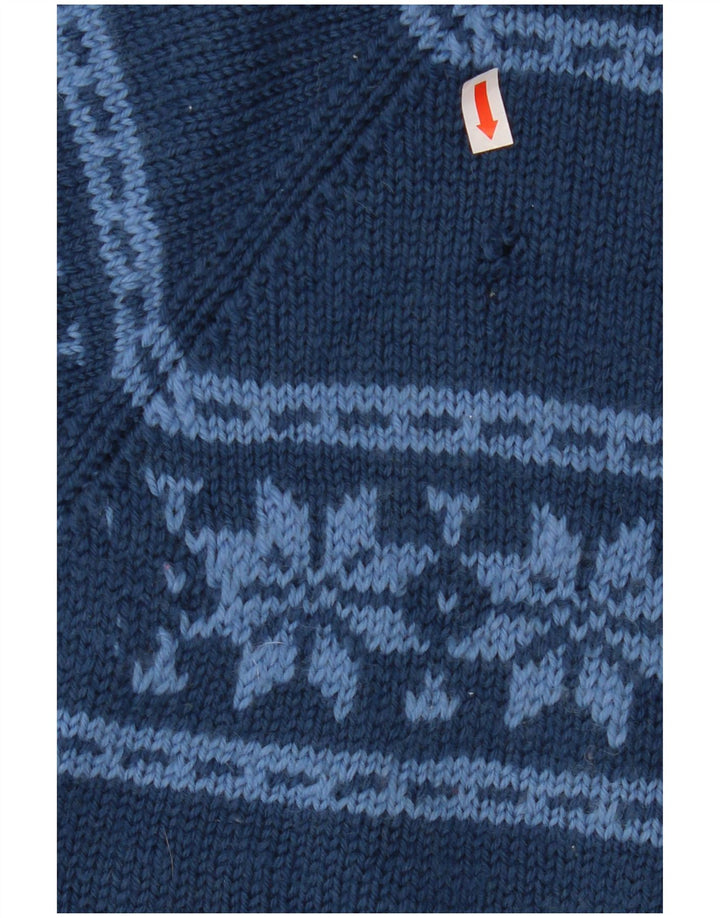 VINTAGE Damen-Pullover mit U-Boot-Ausschnitt, UK 12, mittleres Marineblau, Fair Isle