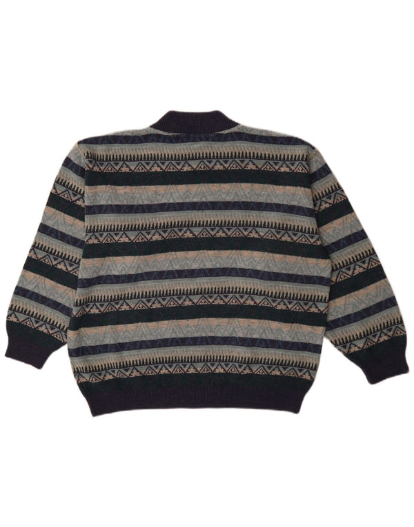 Vintage Mens Turtle Neck Jumper Sweater XL Navy Blue Geometric