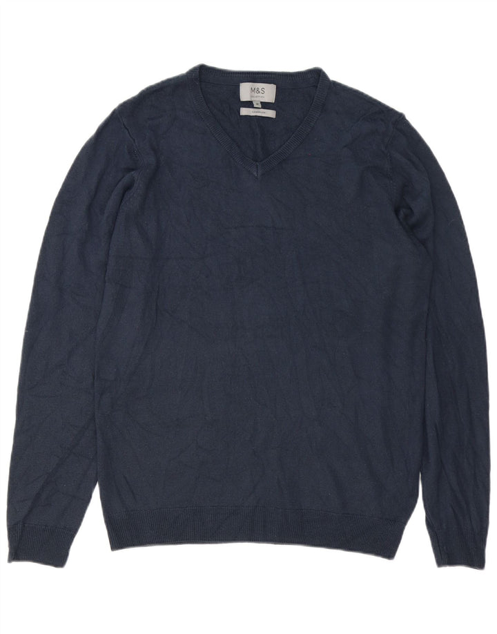 Marks & Spencer Herren-Pullover mit V-Ausschnitt aus Kaschmir in mittlerem Marineblau