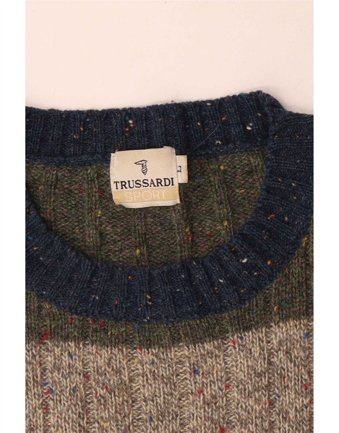 Trussardi Herren-Pullover mit Rundhalsausschnitt, groß, mehrfarbig, gestreift, Wolle