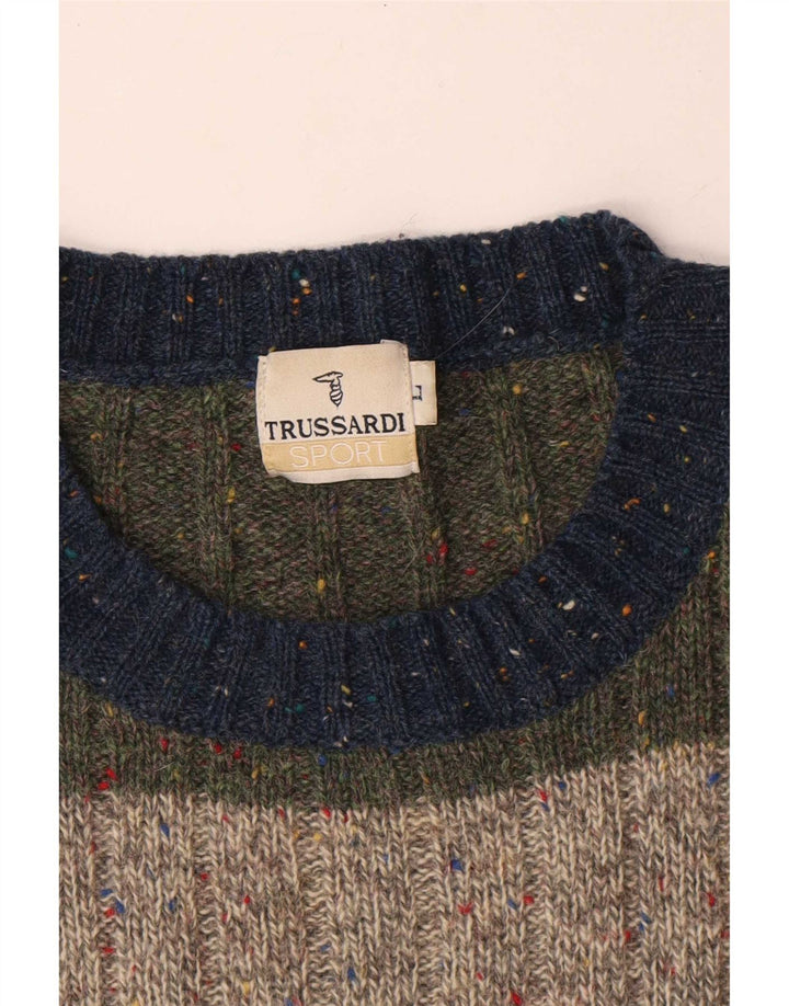 Trussardi Herren-Pullover mit Rundhalsausschnitt, groß, mehrfarbig, gestreift, Wolle