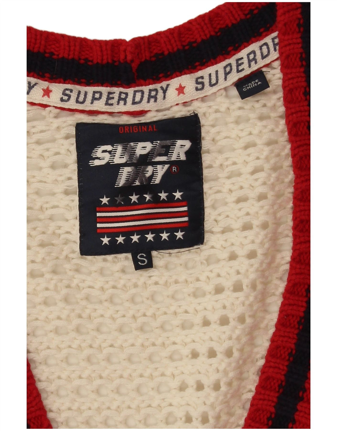 Superdry Damen-Strickjacke in Übergröße, Gr. 10, Größe S, Weiß, Farbblock