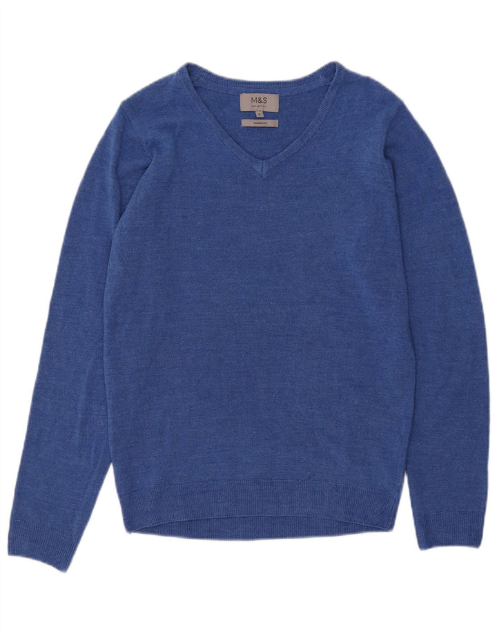 Marks & Spencer Damen-Pullover mit V-Ausschnitt, Gr. 10, Small, Blau, Acryl