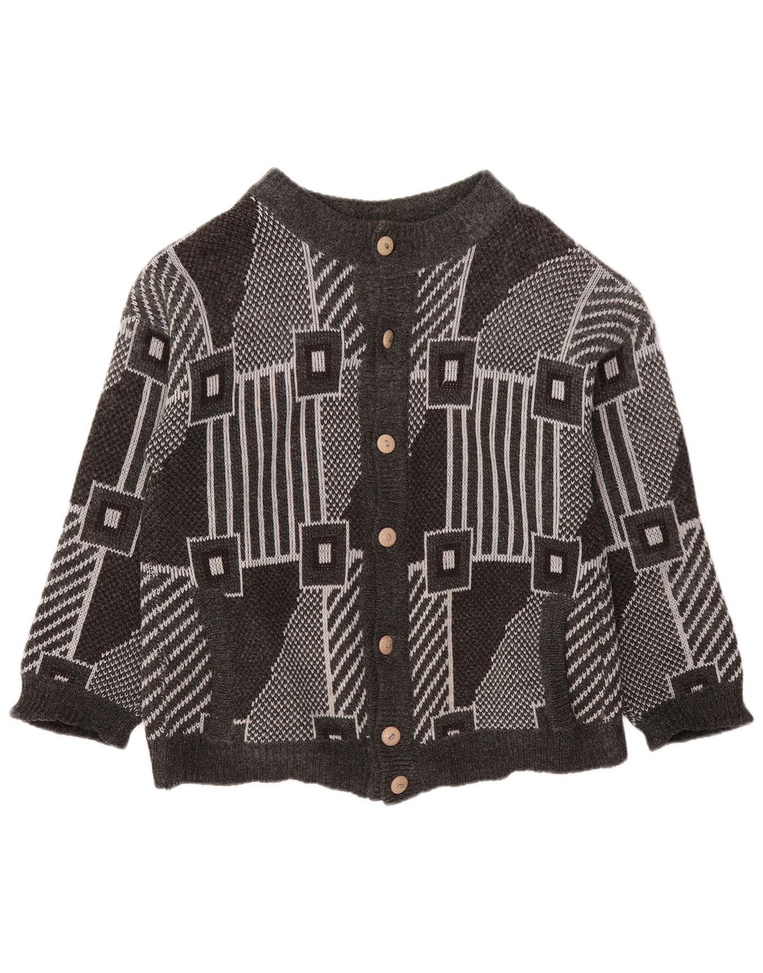 VINTAGE Damen Oversized Cardigan Pullover UK 18 XL Grau Geometrisch