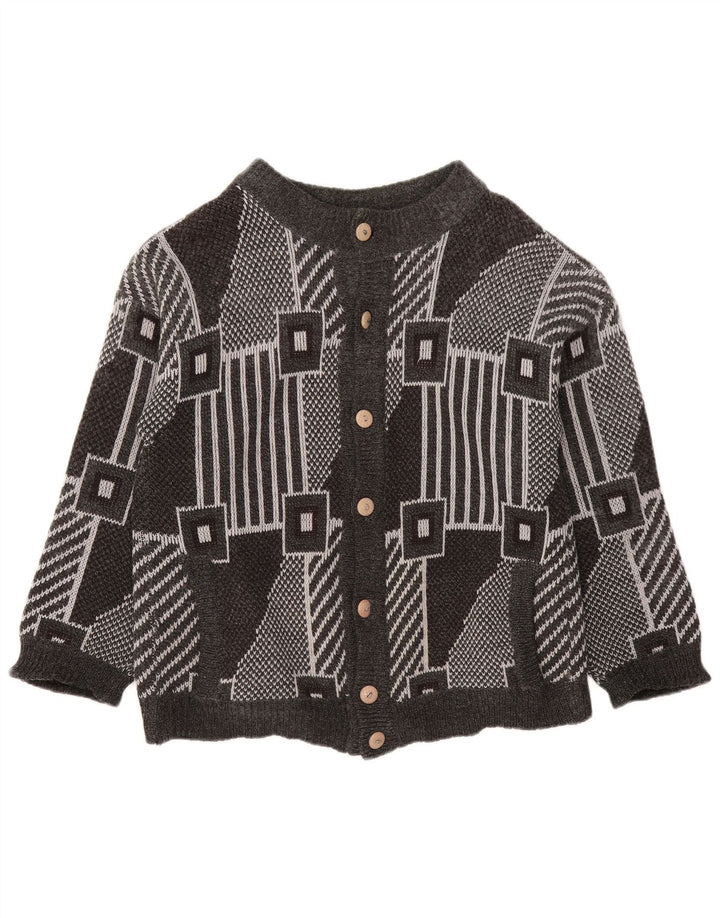 VINTAGE Damen Oversized Cardigan Pullover UK 18 XL Grau Geometrisch