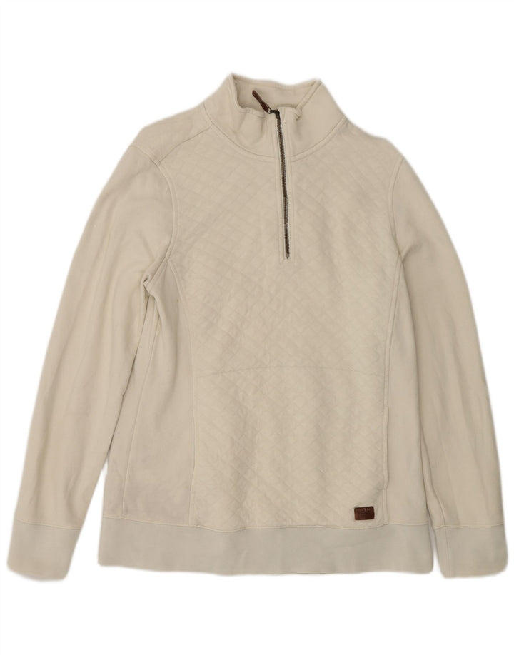 L.L.Bean Damen Oversized Zip-Neck Sweatshirt Pullover UK 10 Small Weiß