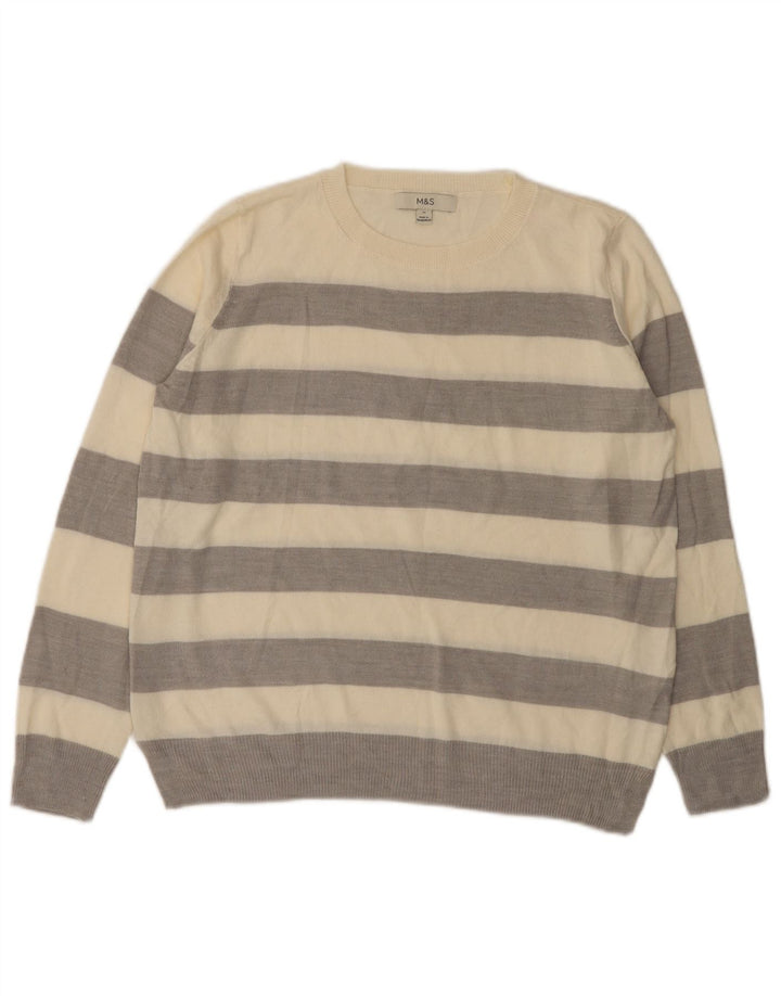 Marks & Spencer Damen-Pullover mit Rundhalsausschnitt, Gr. 12, mittelgrau gestreift