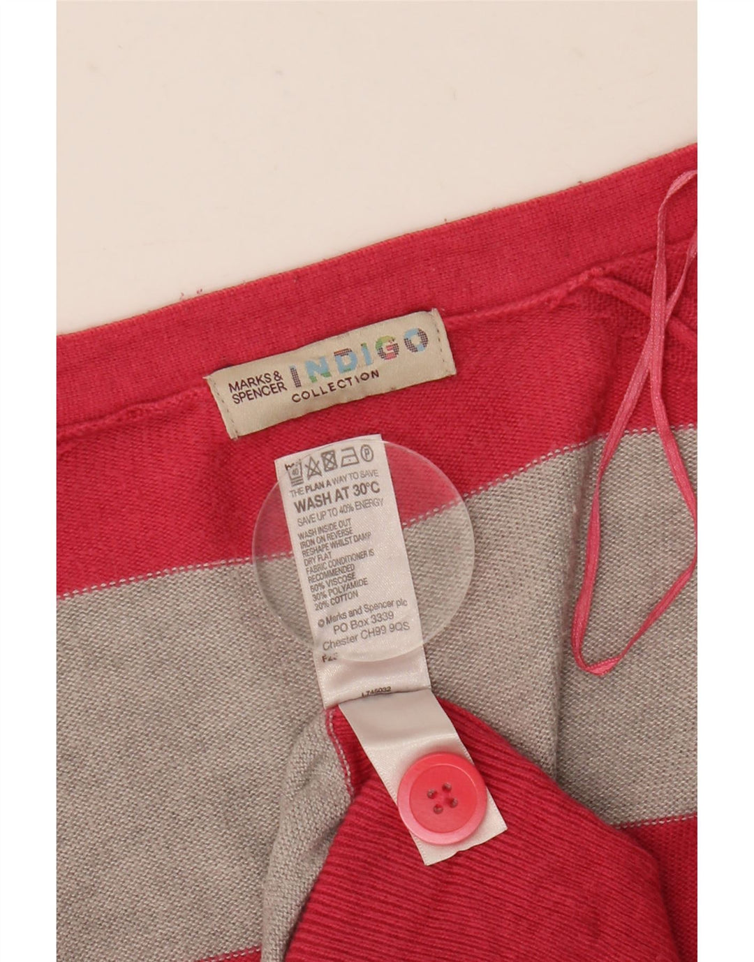Marks & Spencer Damen Longline-Cardigan-Pullover UK 14 Mittelrosa gestreift