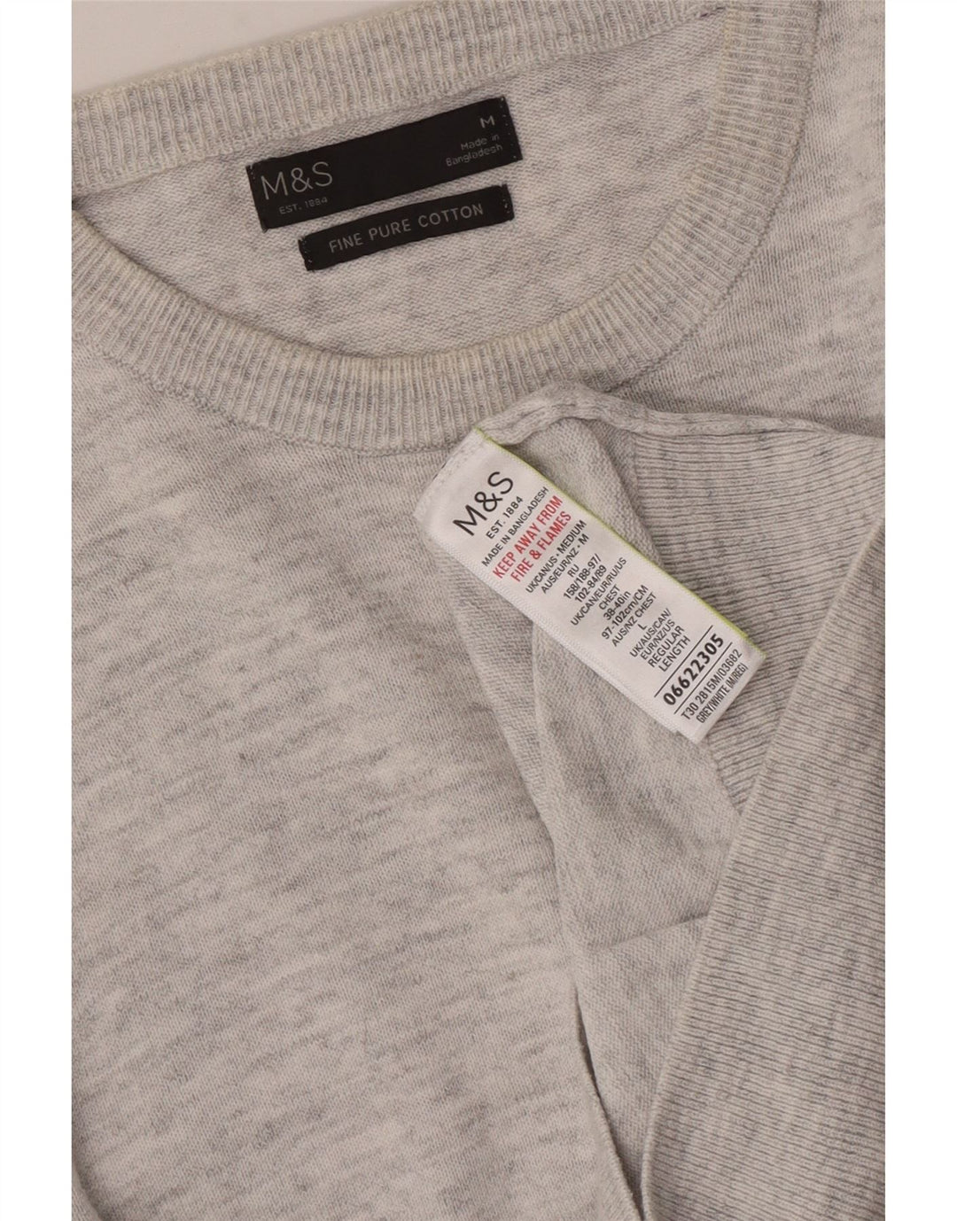 Marks & Spencer Herren-Pullover mit Rundhalsausschnitt, mittelgrau gesprenkelte Baumwolle