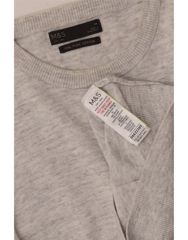 Marks & Spencer Herren-Pullover mit Rundhalsausschnitt, mittelgrau gesprenkelte Baumwolle