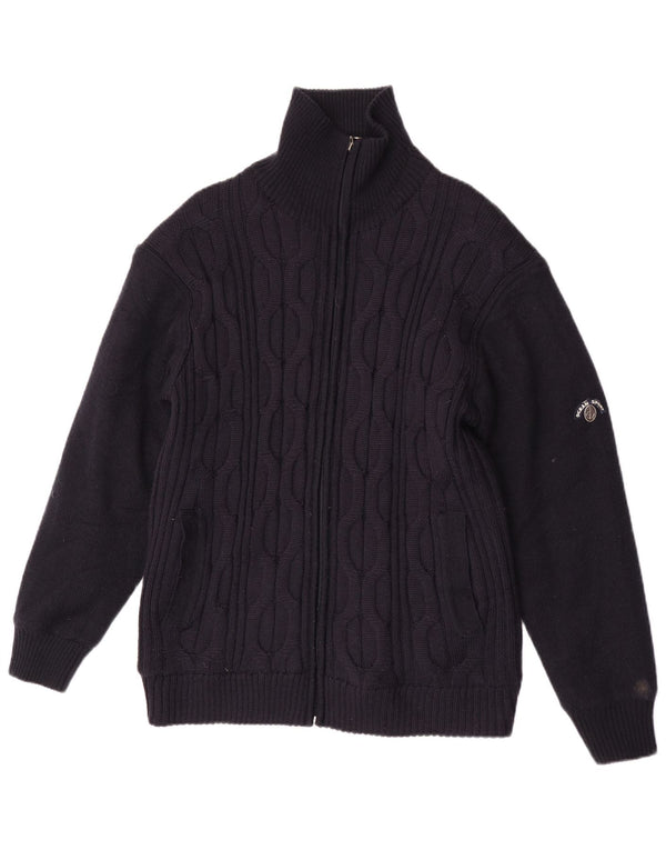 Vintage Herren Cardigan Pullover XL Marineblaue Merinowolle