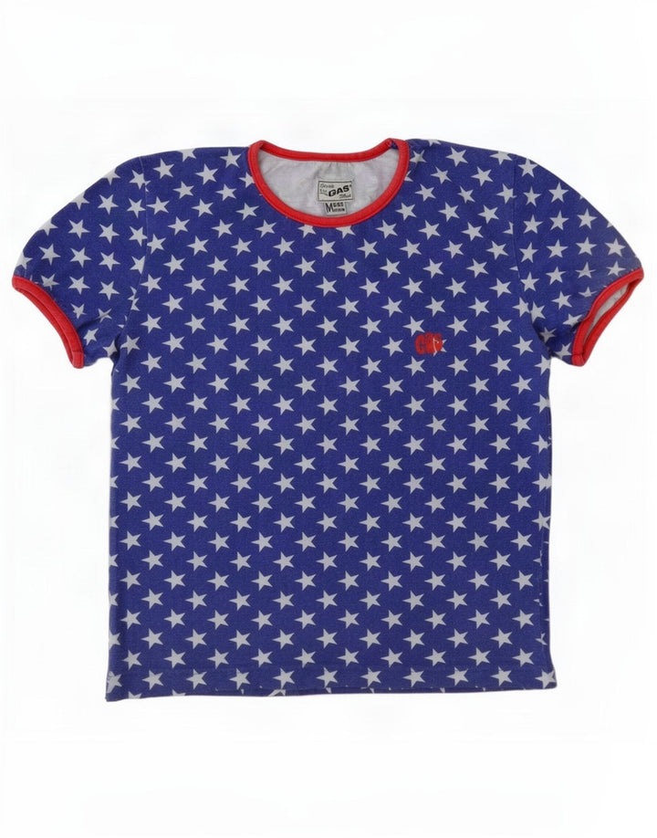 Gas Womens Abstract Pattern T-Shirt Top UK 14 Mittelblaue Baumwolle