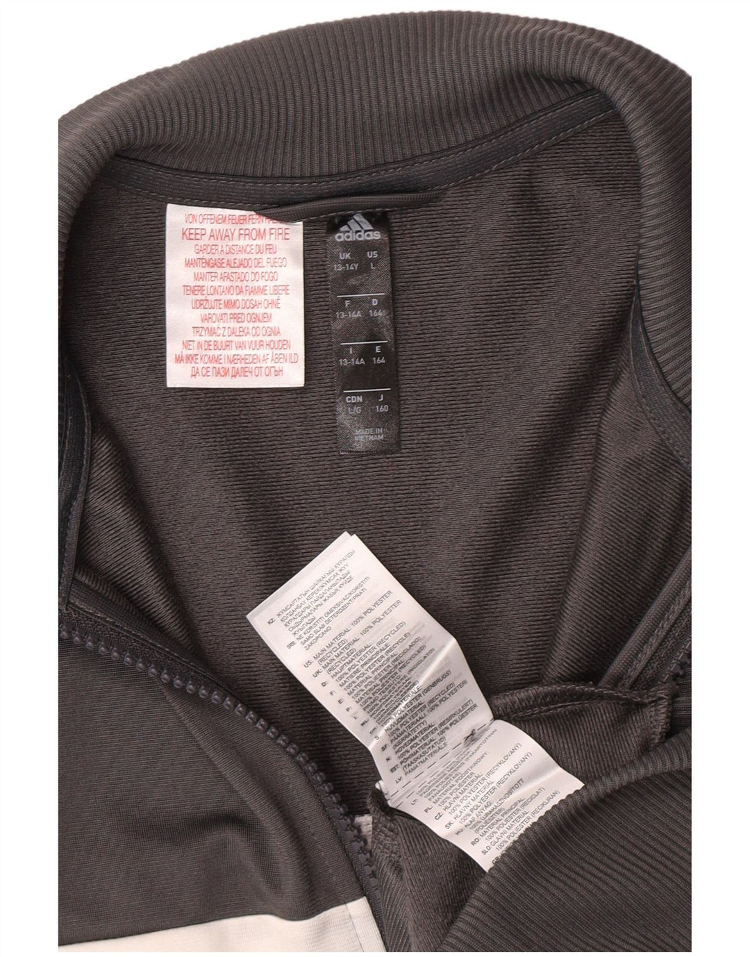 ADIDAS Boys Tracksuit Top Jacket 13-14 Years Grey Colourblock Polyester