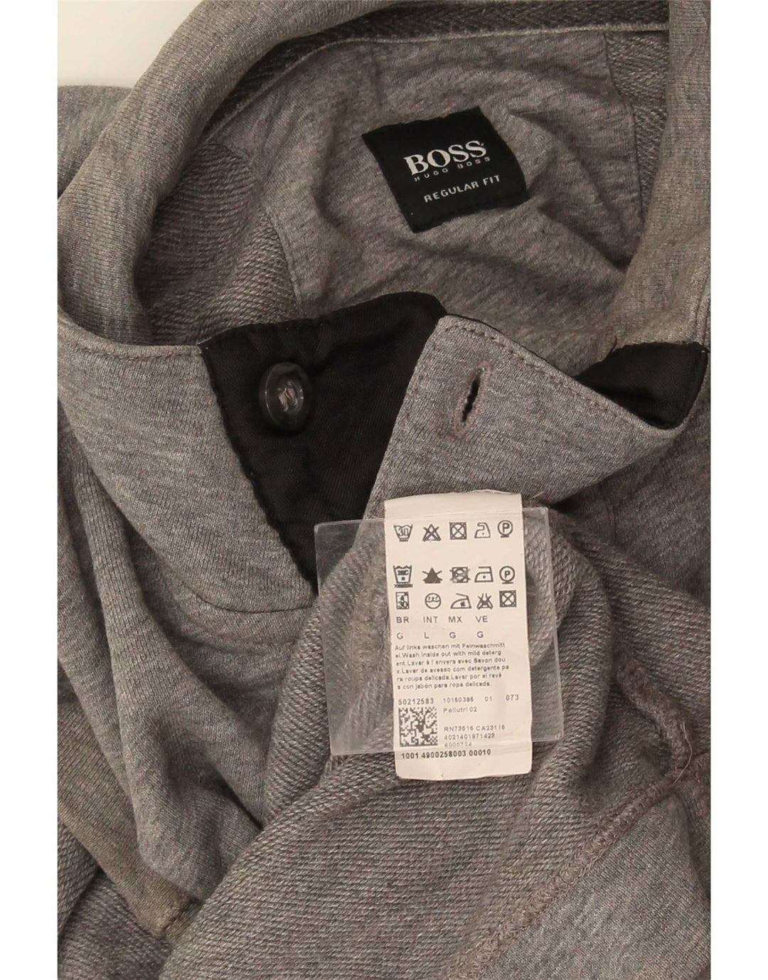 Hugo Boss Herren-Sweatshirt mit Knopfkragen, groß, aus grauer Baumwolle