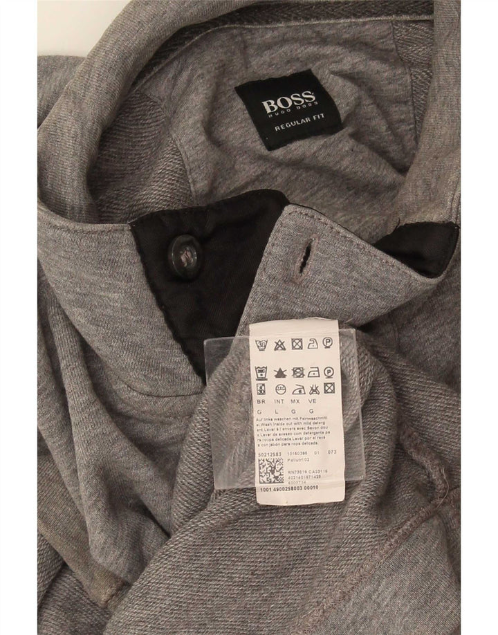 Hugo Boss Herren-Sweatshirt mit Knopfkragen, groß, aus grauer Baumwolle