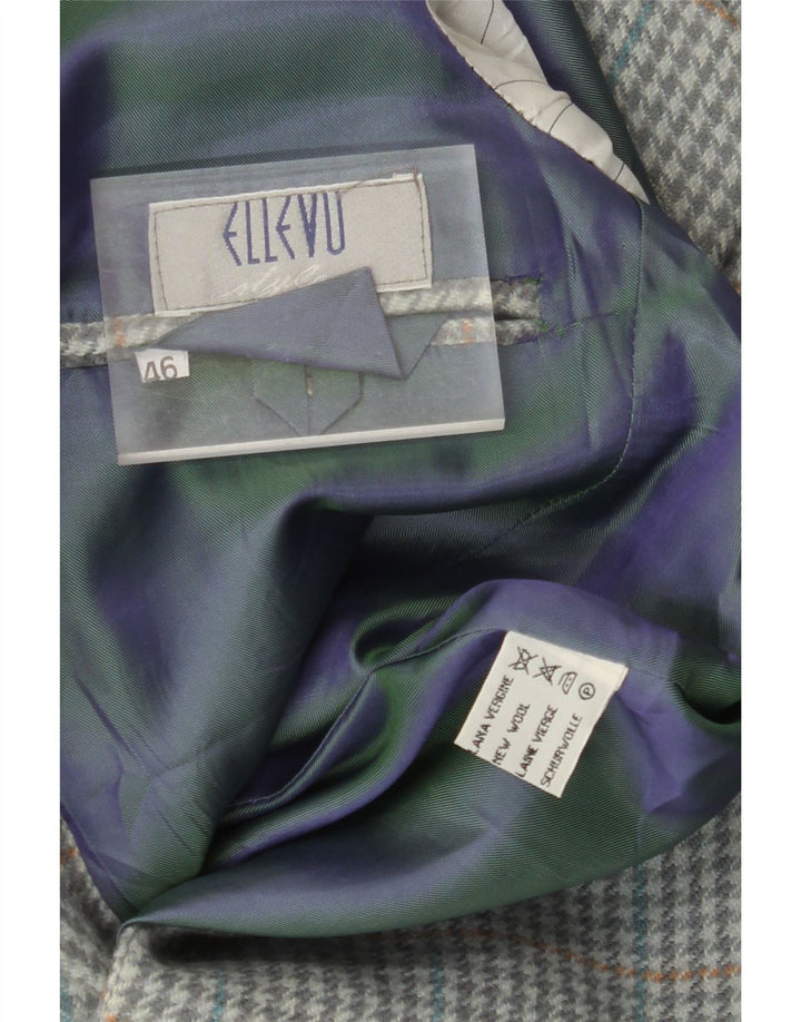 VINTAGE Herren 2-Knopf-Blazerjacke IT 46 Kleine graue Hahnentritt-Schurwolle