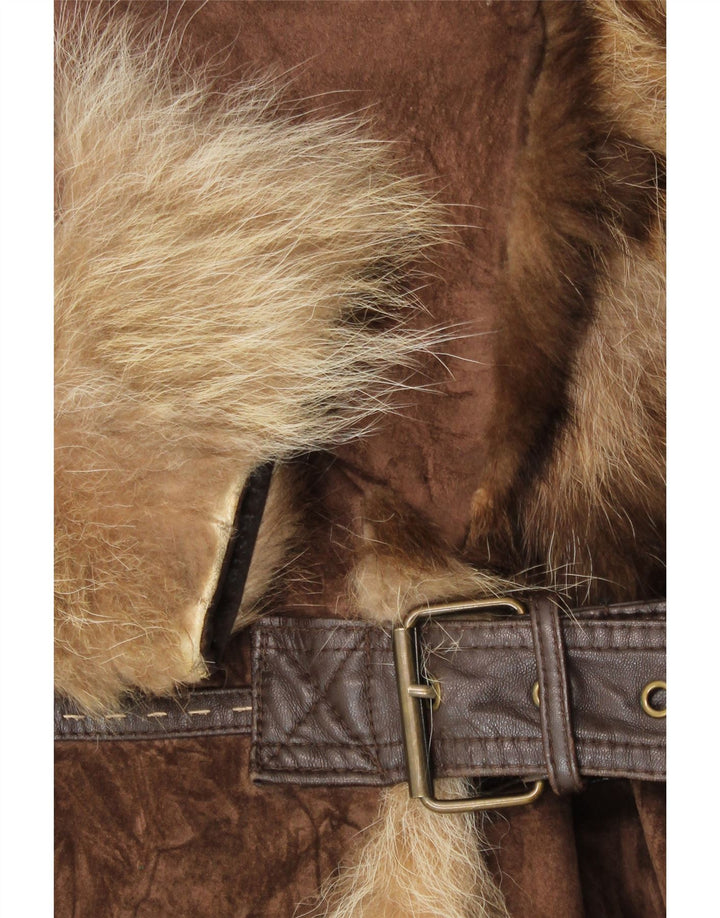 Rene Derhy Damen Wildlederpelzmantel UK 14 Mittelbraunes Leder