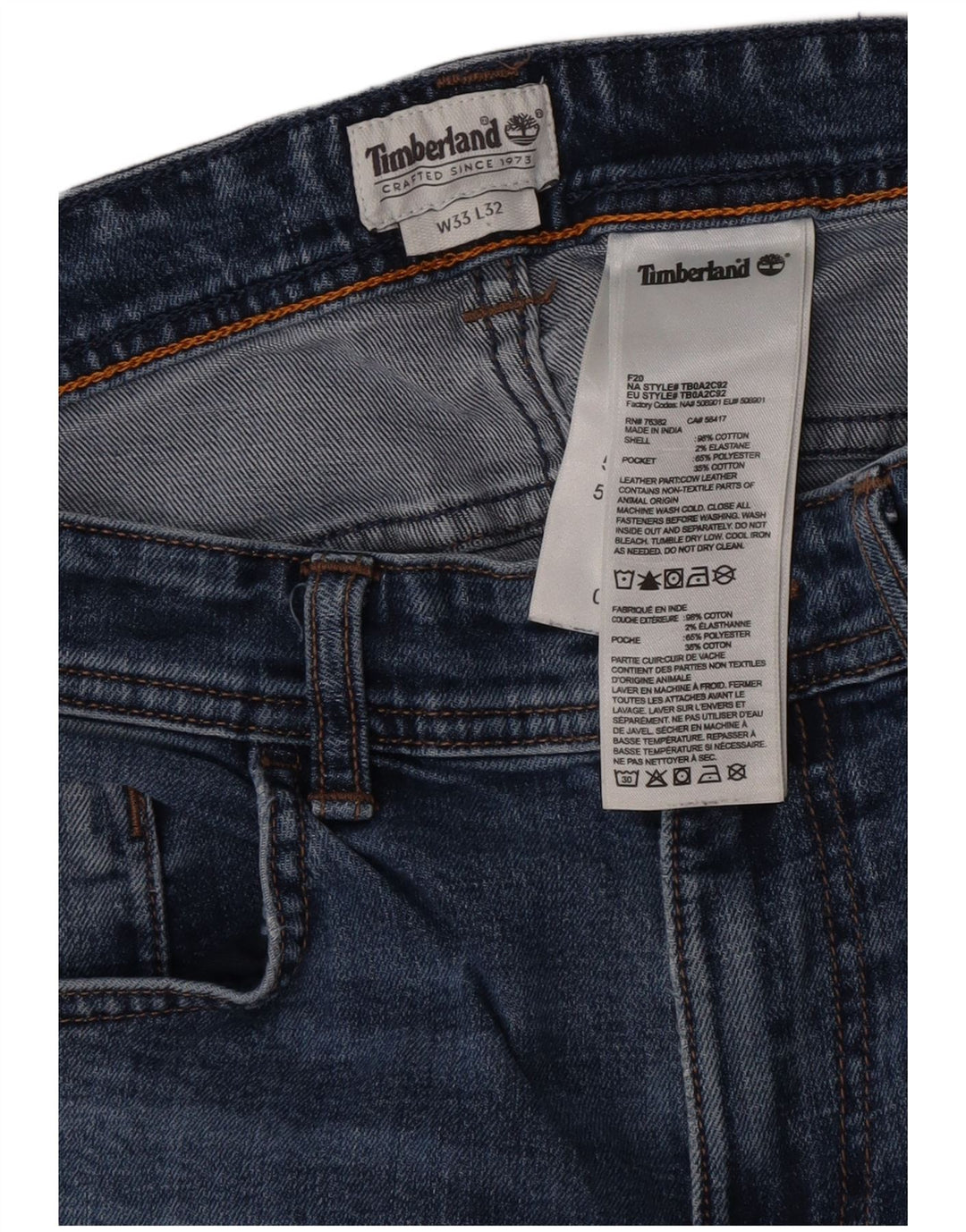 Timberland Herren Slim Jeans W33 L32 Blaue Baumwolle