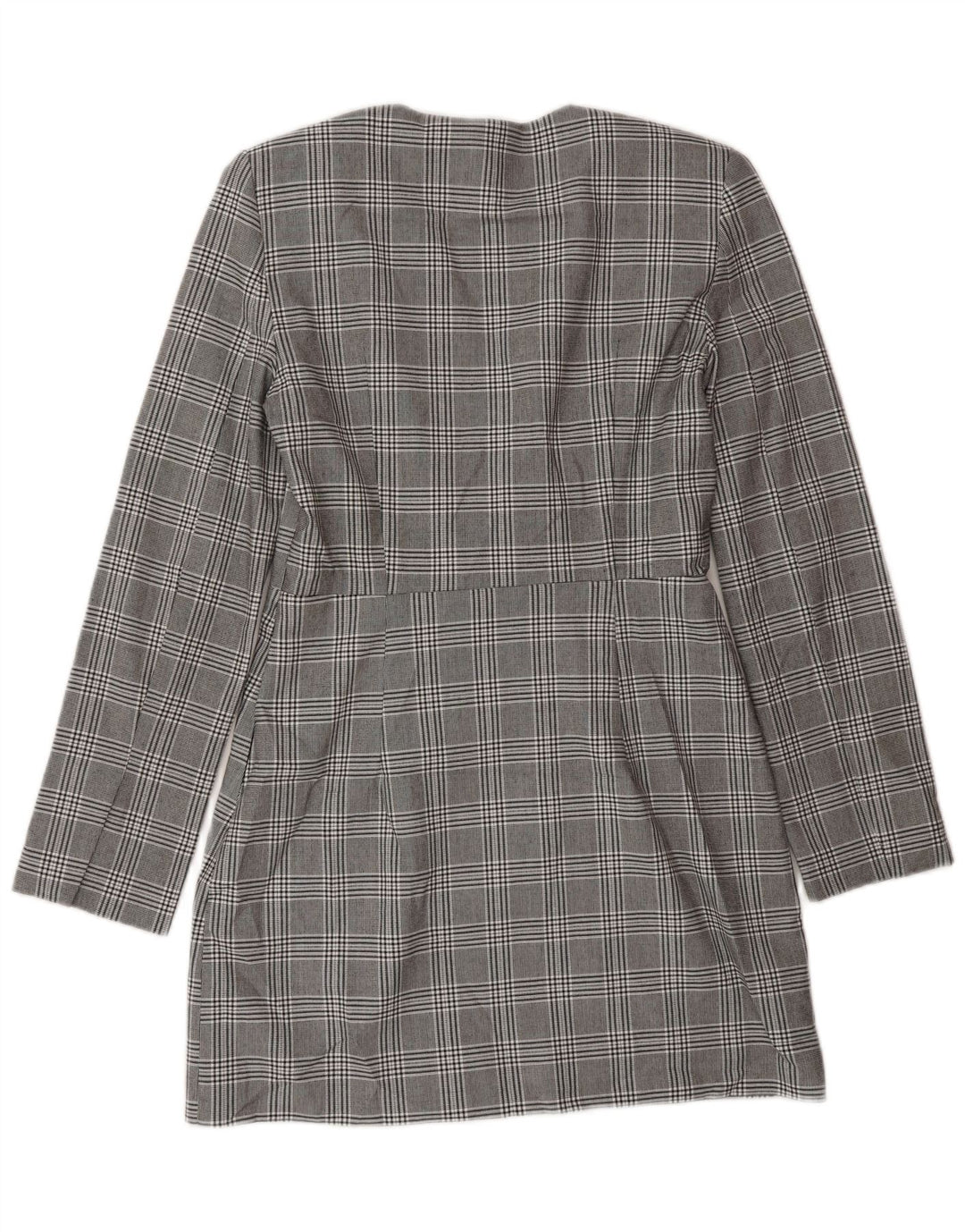 Zara Damen Langarm-Etuikleid UK 12 Mittelgrau kariertes Polyester