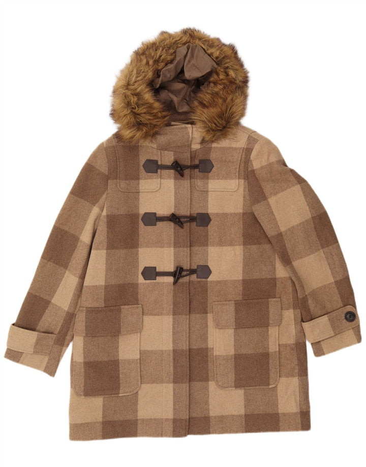 MARKS & SPENCER Damen-Dufflecoat mit Kapuze, UK 16, groß, braun kariert